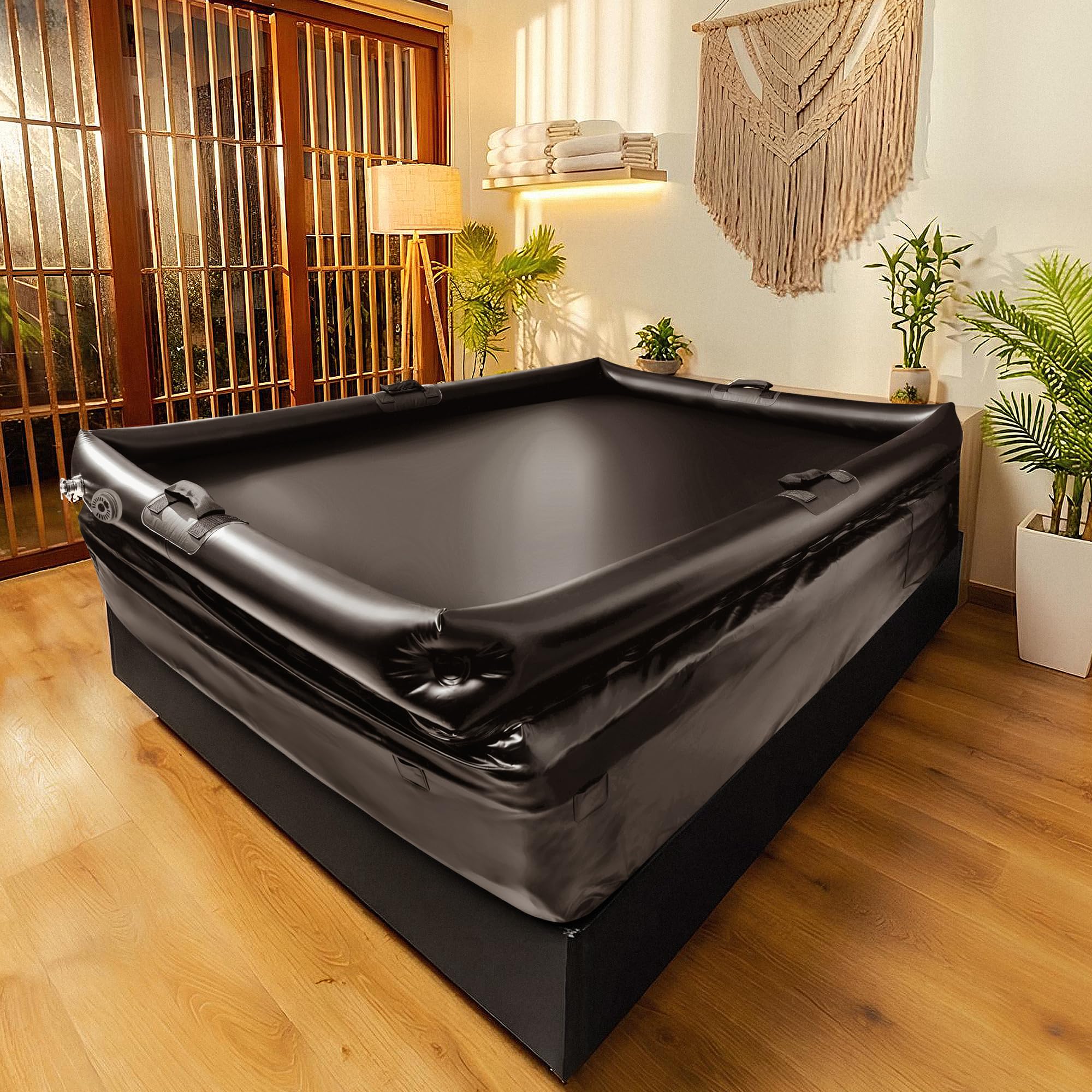 Drap de massage gonflable Flownest, format Queen (152 x 203 cm) | Drap en vinyle imperméable 2-en-1 avec anneau de piscine gonflable amovible et pompe USB-C intégrée : tapis de massage glissant en PVC