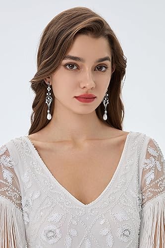 Miniatura 3 de BABEYOND Pendientes de Gatsby Art Deco de los años 20, accesorios de Gatsby, estilo vintage, para boda, aretes de perlas colgantes