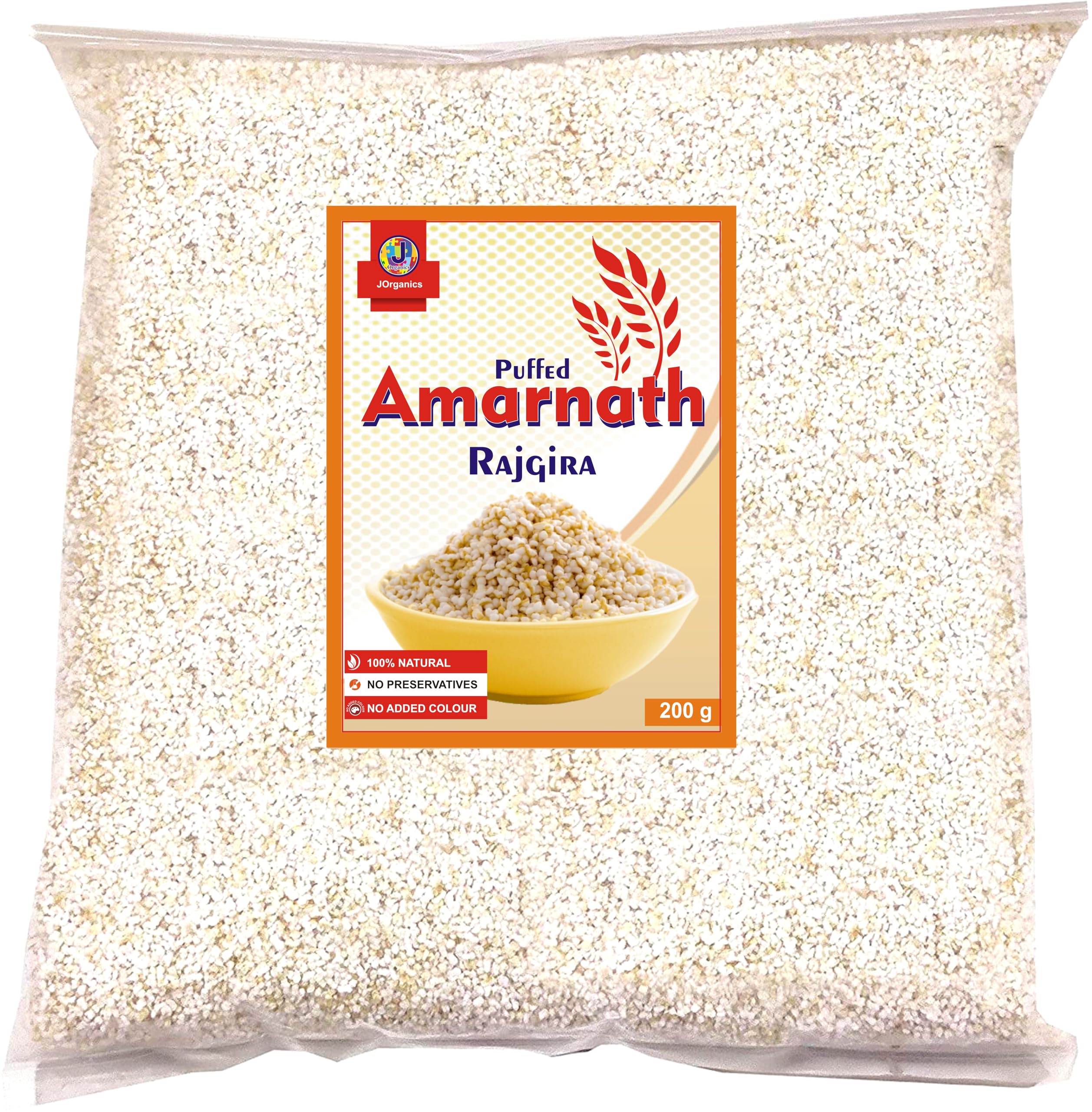 J Organics Puffed Amarnath Rajgira | Puffed Rajgira Amaranth Seeds | Puffed Cholai | Puffed Amaranth Organic for Healthy Breakfast & Snack Gluten Free Vegan Best Snacks - 200 Grams