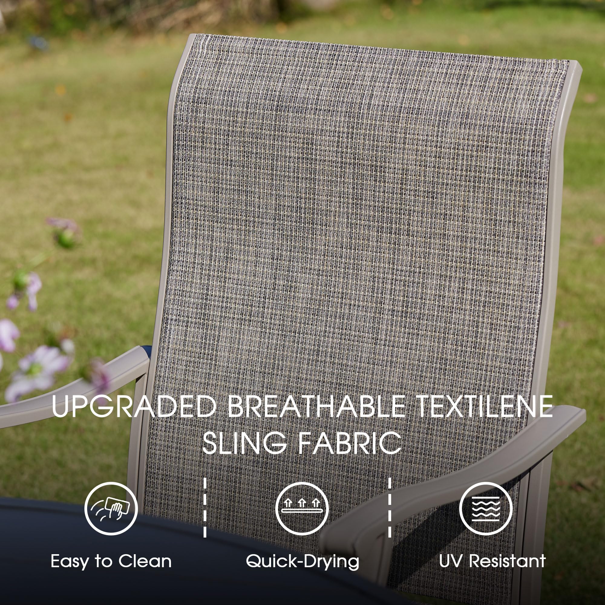 VICLLAX Swivel Patio Chairs Set of 2, High Back Textilene Patio Dining Chairs for Lawn Garden, Cream Frame