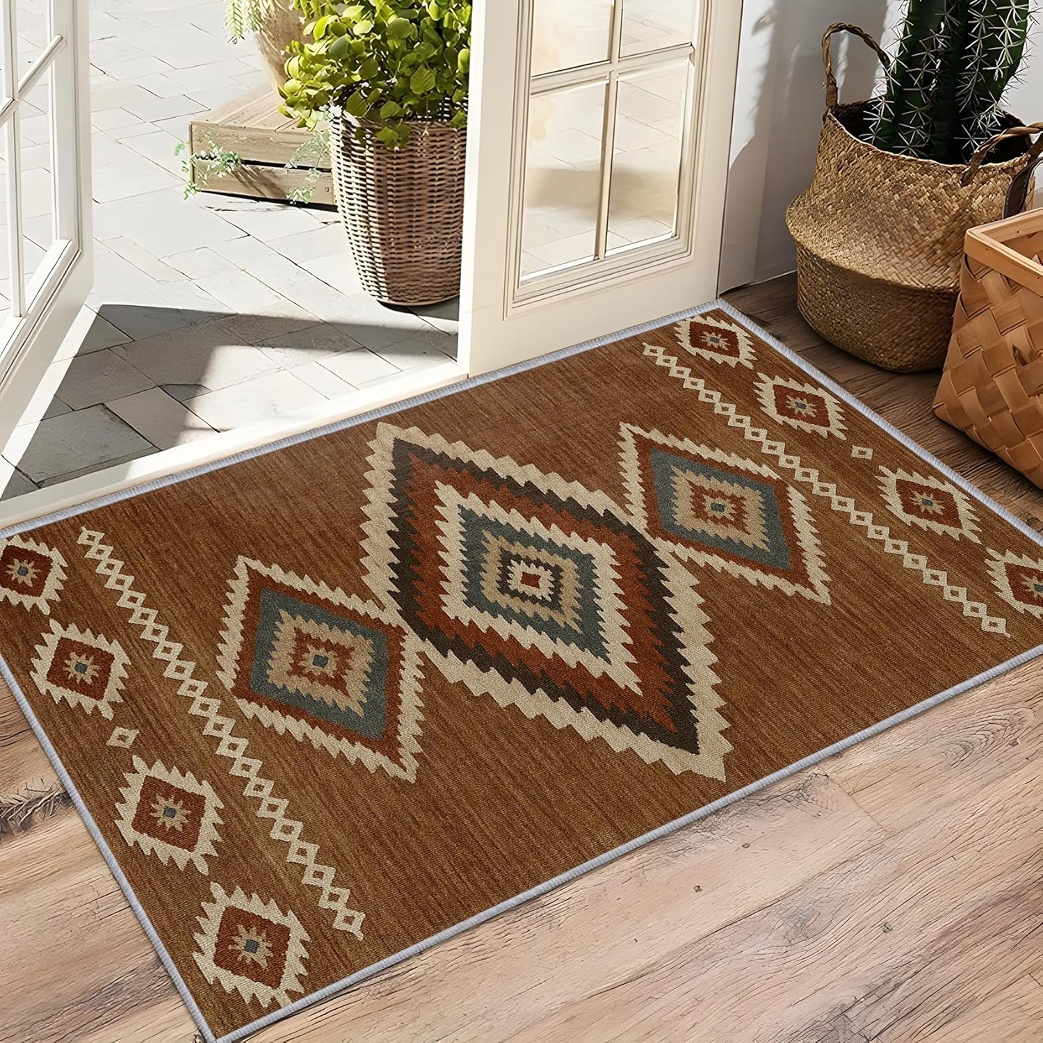 Aztec Rugs for Living Room - Native American Rug 4x5, Southwestern Tribal Area Rugs, Boho Farmhouse Vintage Carpet, Washable & Non Slip & Soft Large Carpets Room Decor #A095