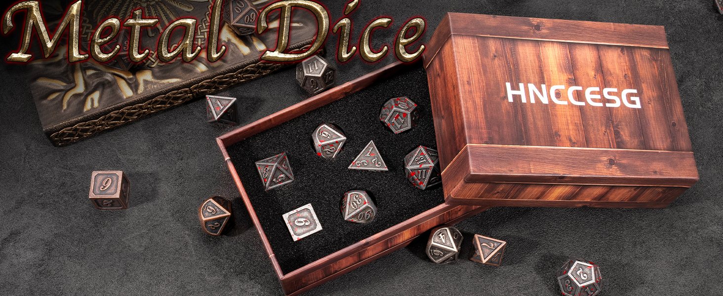 HNCCESG D&D Lot de 7 dés en métal, donjons et dragons, dés DND, jeu de rôle, dés de démarrage D et D pour RPG, MTG, jeux de table Pathfinder TableGame ( cuivre 3D