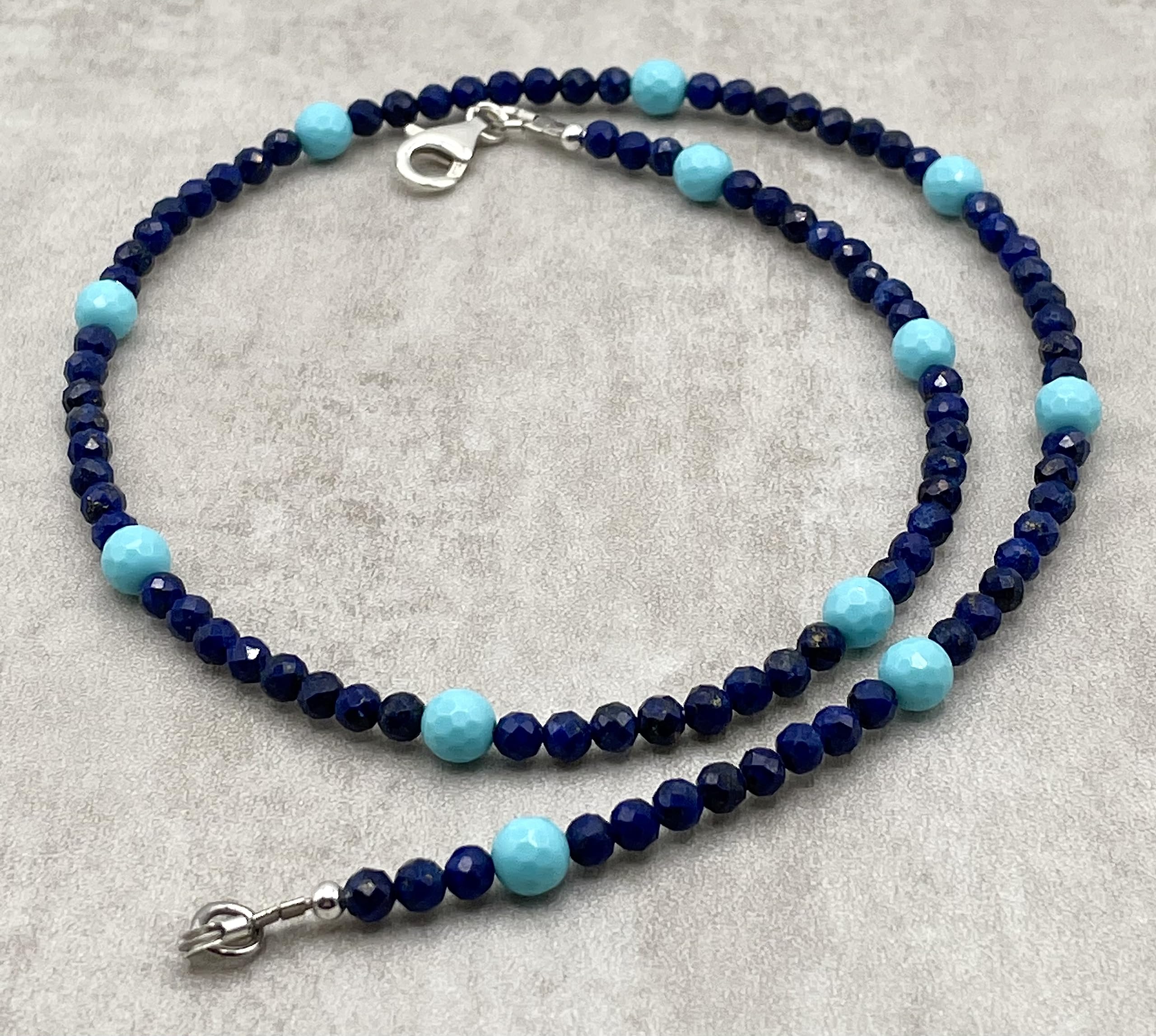 Collana Lapislazzuli Blu e Turchesi, Argento 925, Girocollo con Pietre Piccole, Gioielli Minimalisti, Bijoux Semplici, Pietra di Settembre
