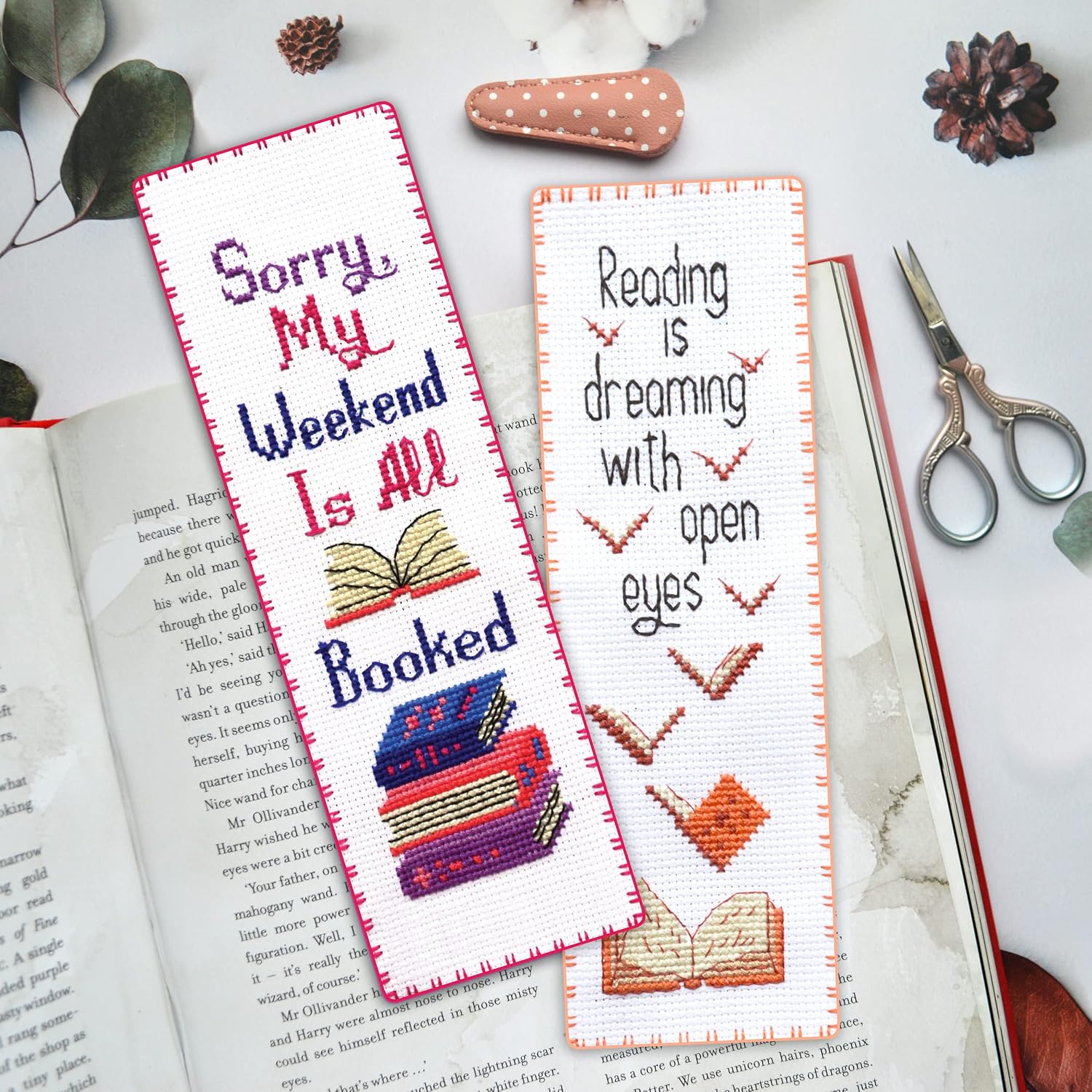 Povitrulya Sorry, My Weekend is All Booked' - Counted Cross Stitch Kit for Adults - Snarky Embroidery Set with Funny Inspirational Quote, Gifts for Reader, Book Lover, Writers