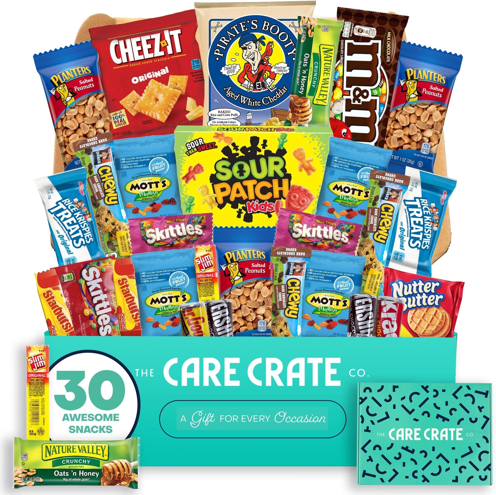 Small Snack Box Care Package ( 31 Piece Variety Pack ) Chips, Candy, Peanuts, Popcorn, Cookies, Gummy Snacks, Chocolates and More - The Care Crate Co.
