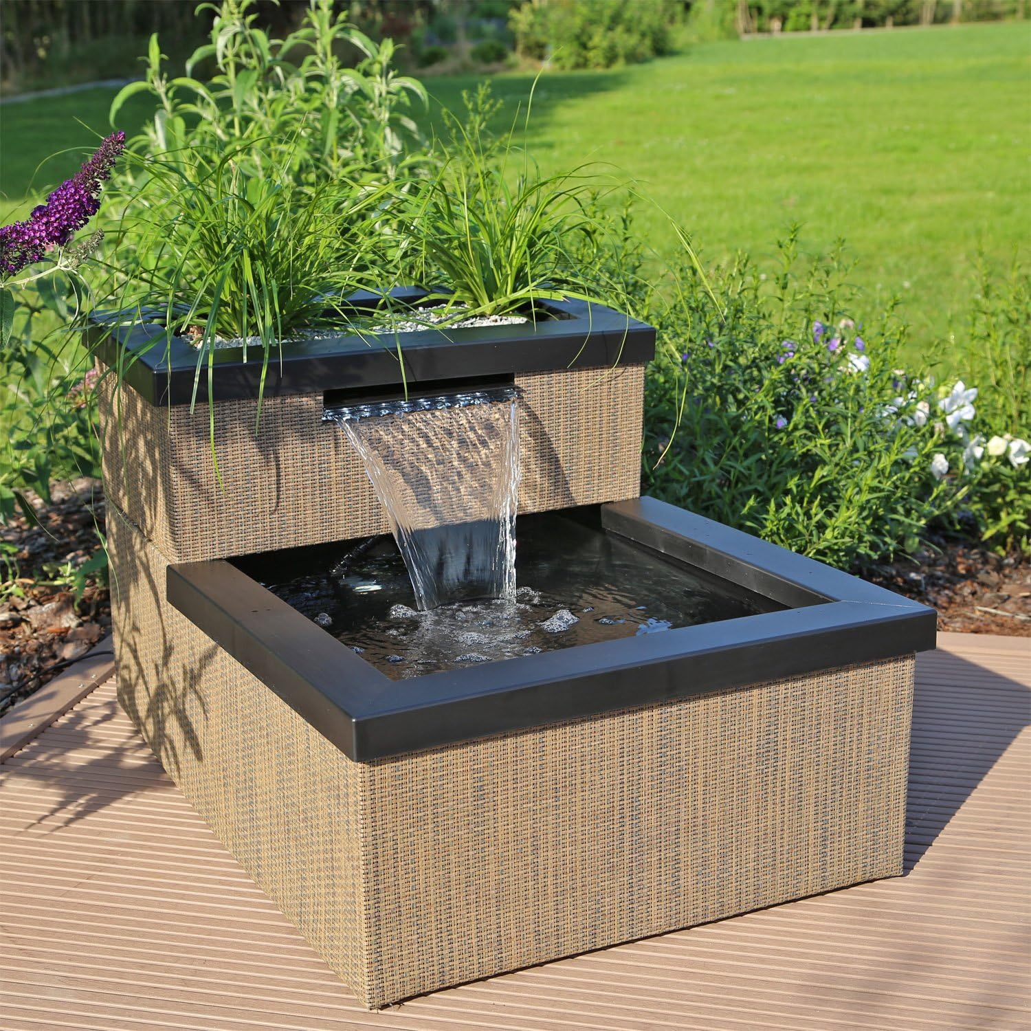 MTWS1 Mini Pond with Waterfall LED Lighting Pump Set for Garden Balcony Patio