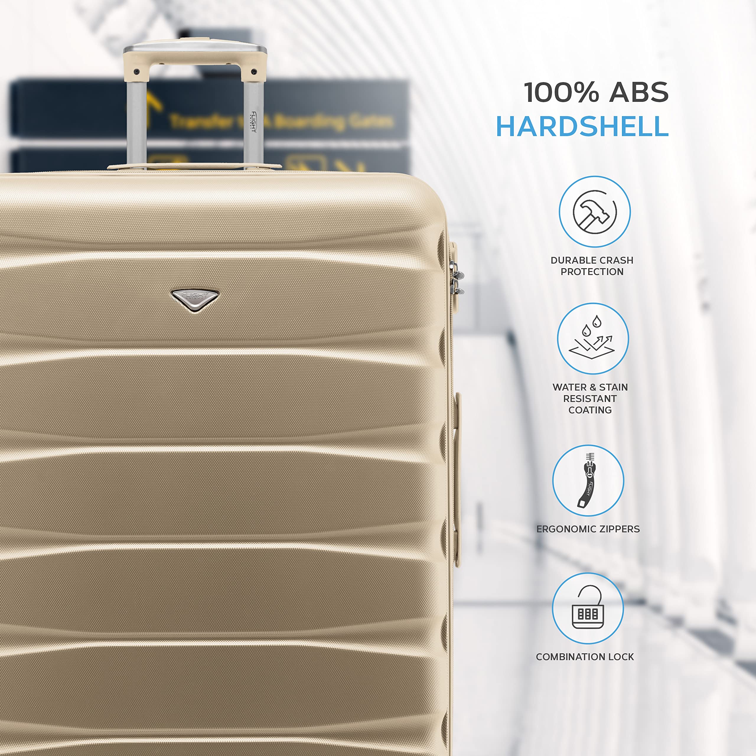Flight Knight Lightweight 4 Wheel ABS Hard Case Extra Large Suitcase Approved for Over 100 Airlines Including easyJet, British Airways, Ryanair, Jet2, Emirates & Many More - Check-in Large Size 29"