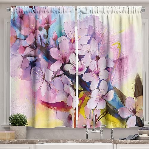 Miniatura 18 de Lunarable Cortinas de cocina mostaza, piñas tropicales sobre líneas amarillas horizontales a rayas amarillas, diseño de humor de fruta fresca, juego