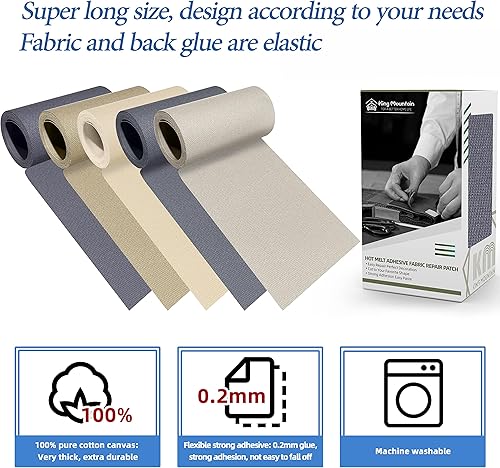 Miniatura 3 de King Mountain Parche de lona para planchar 3 x 60 pulgadas impermeable parche de reparación de tela 100 algodón utilizado para varios sofás tiendas