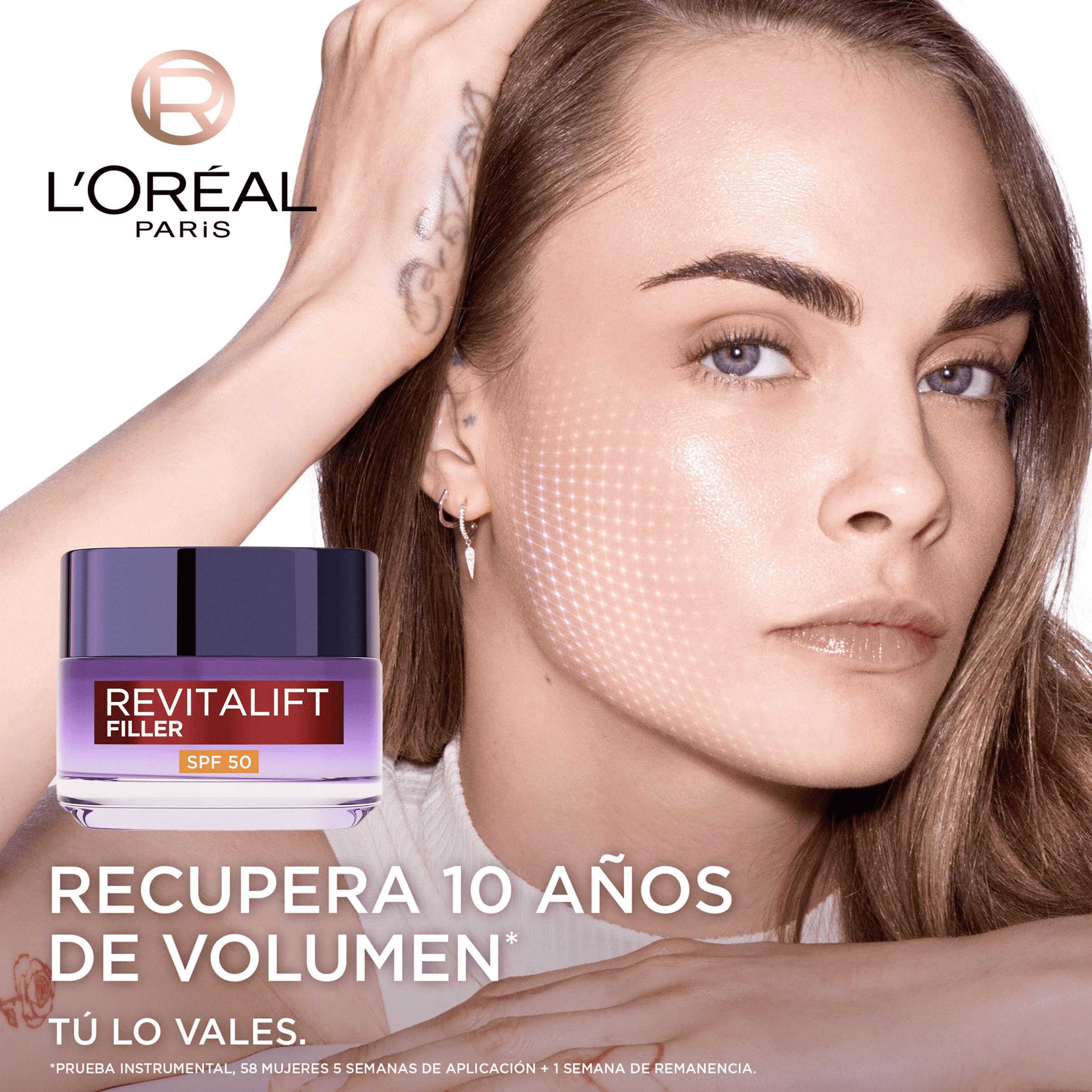 Rutina L'Oréal Paris Revitalift Filler Sérum Antiedad y Antiarrugas con Ácido Hialurónico 30ml + Sérum de Ojos con cafeína Antiojeras, 20ml + Crema de Día Rellenadora con Protección Solar SPF 50, 50ml