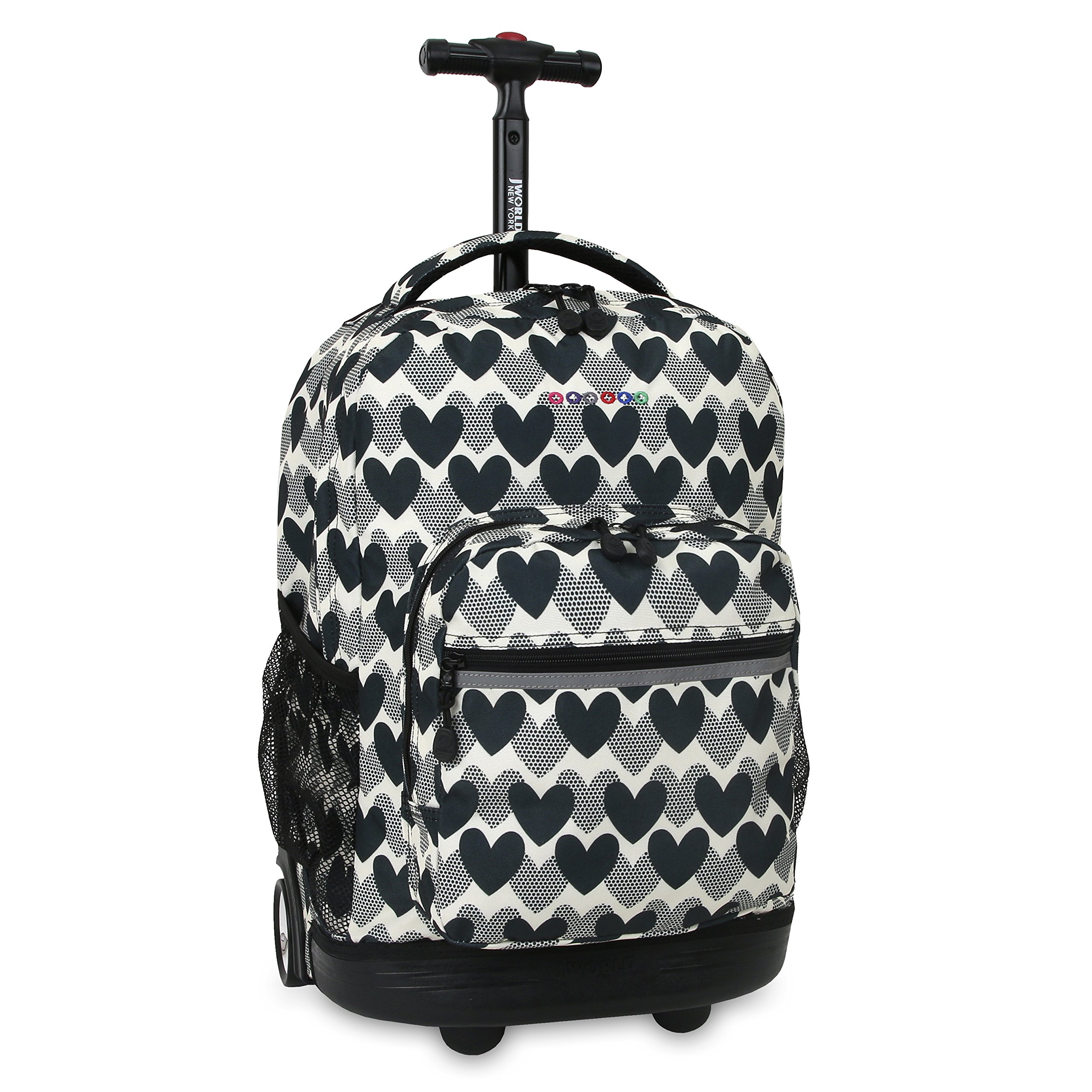J World New York Sunrise Rolling Backpack Backpack, HEART DOT, 18"