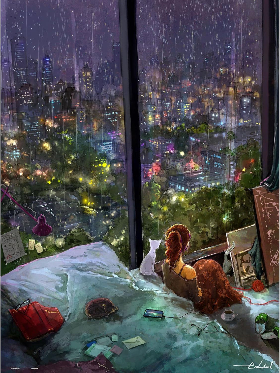 PieceRelax PieceClicks Plastic Jigsaw Puzzle for Adults 1000 Pieces - endmion1 - Rainy Night - 25.2 X 18.9 Inches, Most Satisfying Table Games, No Glue Needed [U1043]