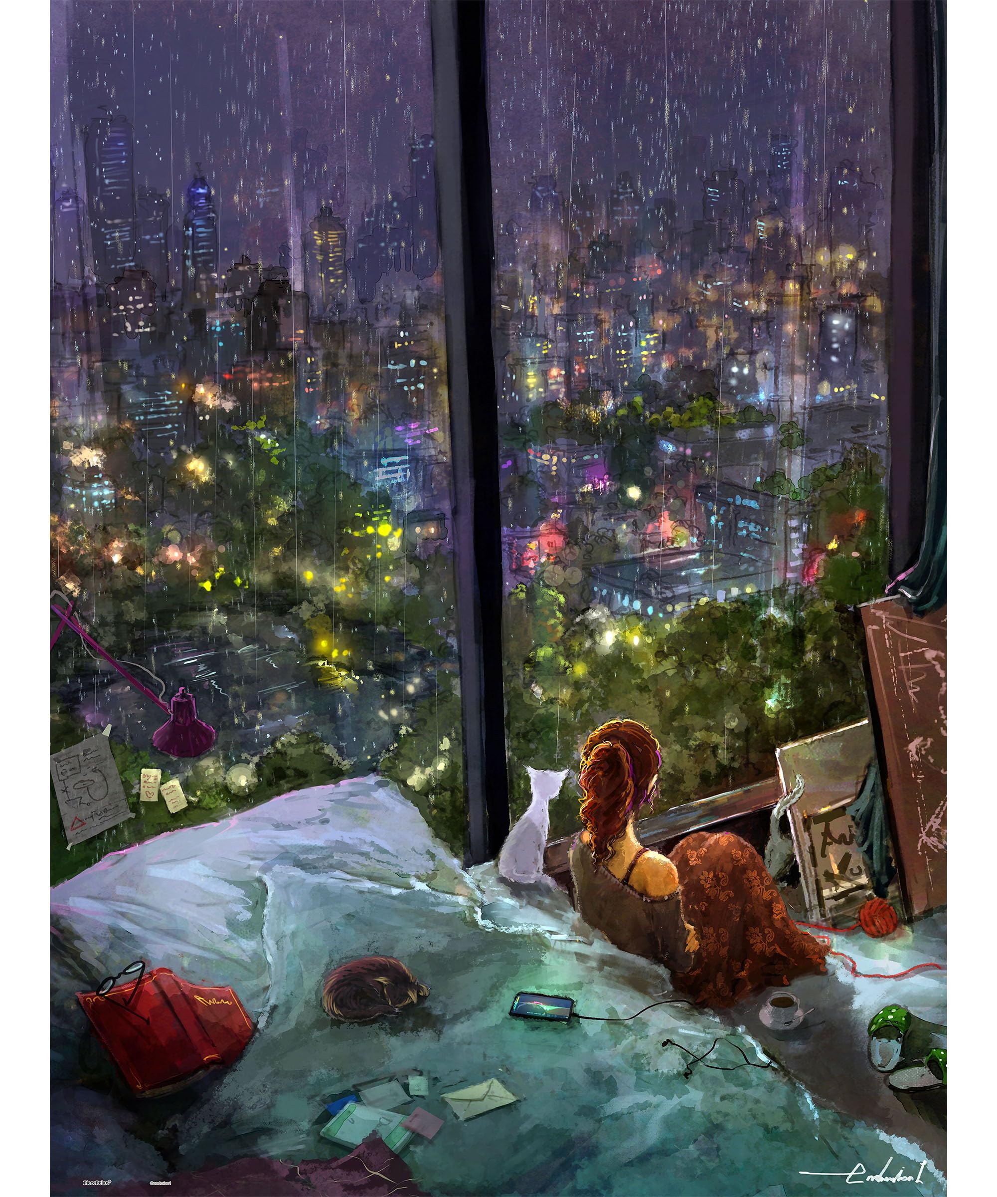 PieceRelax PieceClicks Plastic Jigsaw Puzzles for Adults 1000 Pieces - endmion1 - Rainy Night - 25.2 X 18.9 Inches, Most Satisfying Table Games, No Glue Needed [U1043]