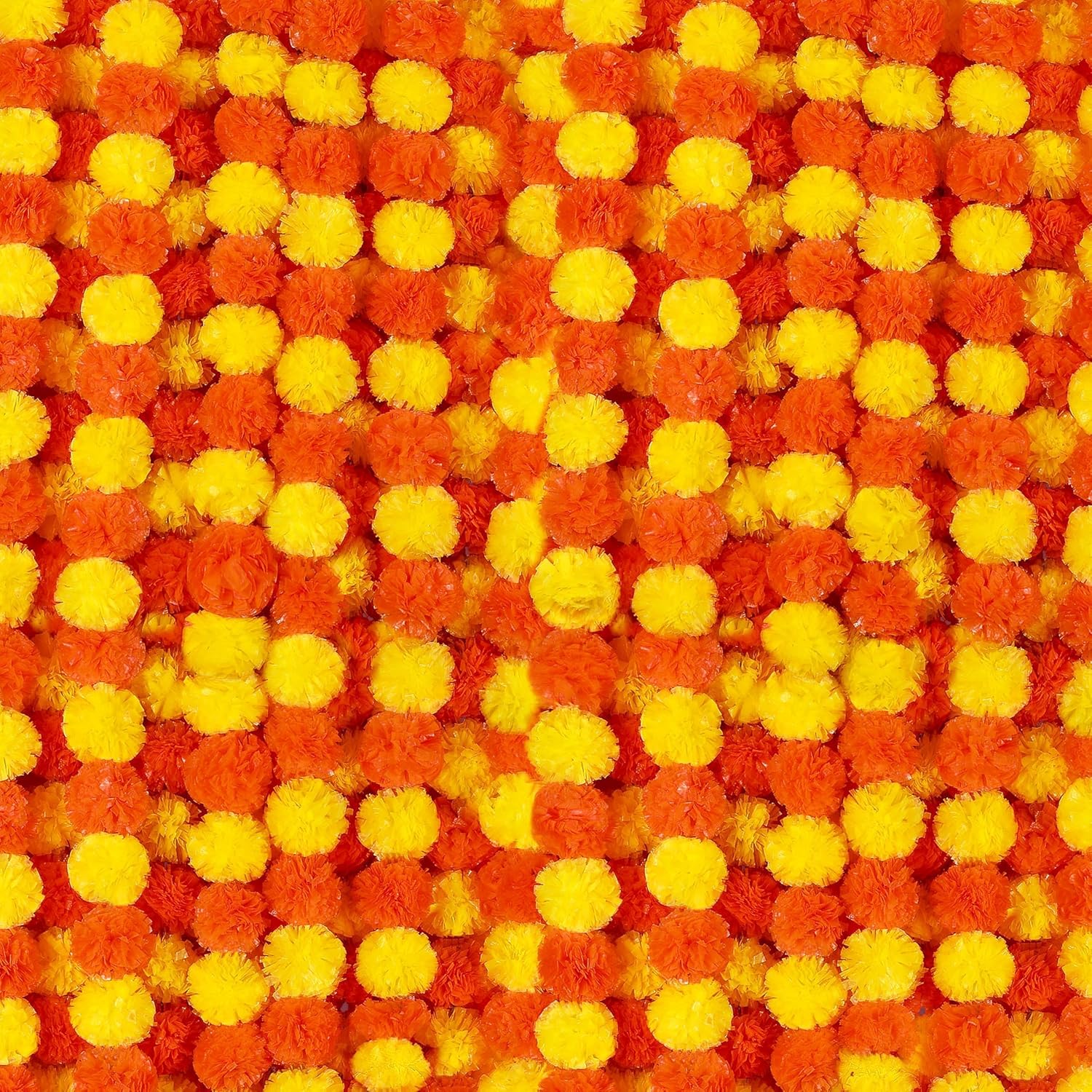 5 Pcs- 5 Feet Long Marigold Garland Bulk Indian/American Wedding Party Mantel Decoration Decorations for Altar Faux Flower Garlands Diwali, Spring Bush Floral Party (Dark Orange & Yellow) Dark Orange? Yellow
