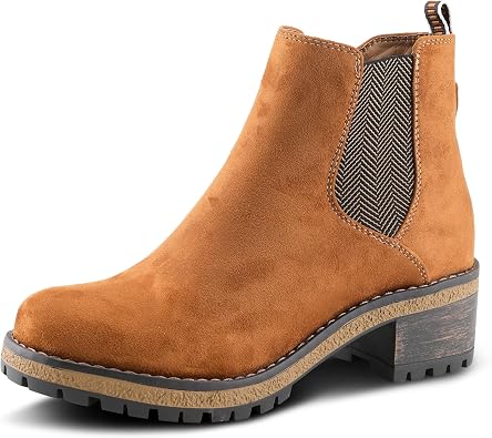 PATRIZIA Smylie Chelsea Inspired Slip On Ankle Boots for Women | Low Heel Booties for Women with Faux Fur Lining and Elastic Gore
