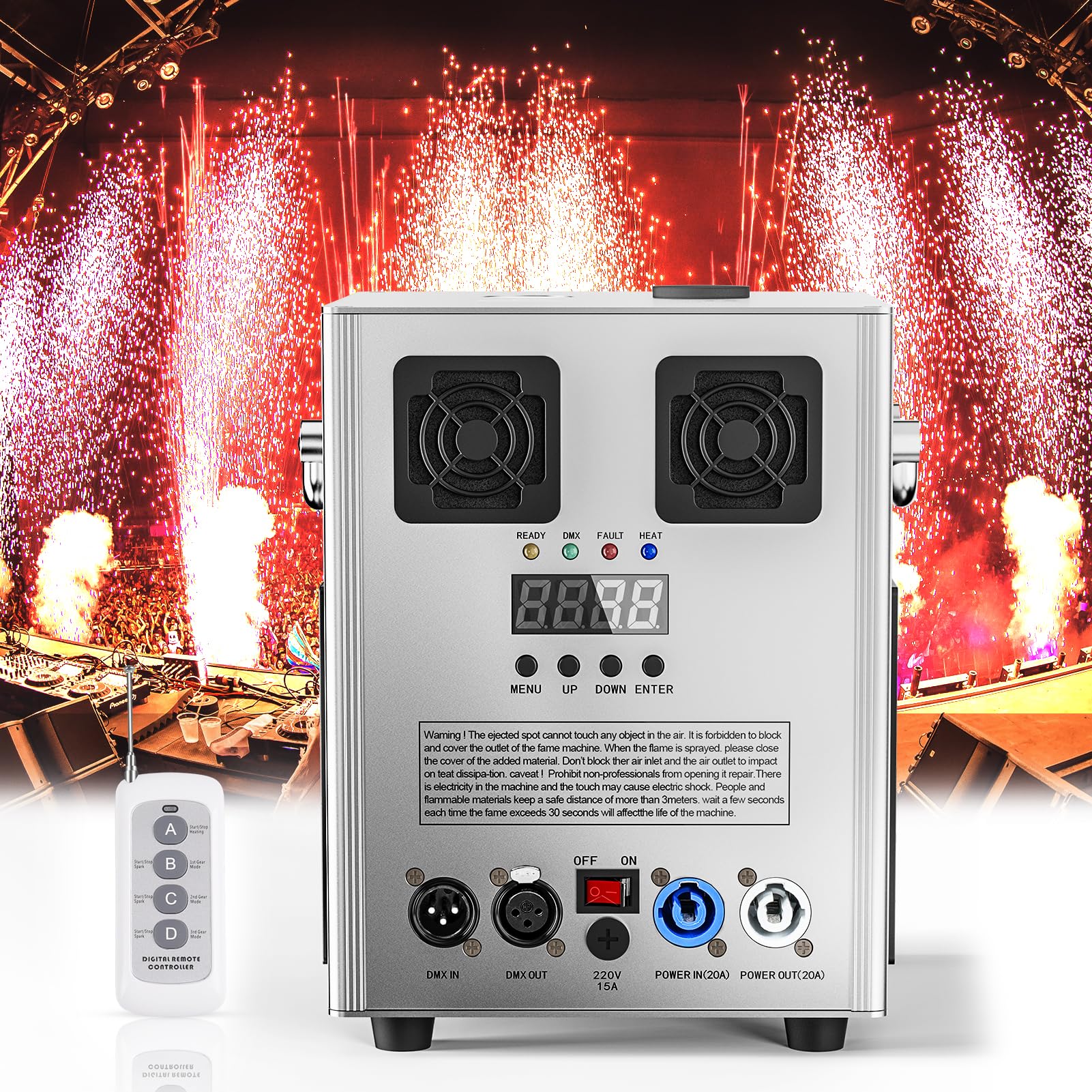 600 W DMX - Máquina pirotécnica de efectos especiales, efecto máquina de escenario con mando a distancia, para bares, fiestas, Halloween, Navidad, bodas, conciertos, XX-ZQ16011EUX2