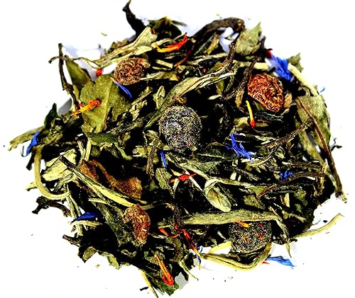 Nelson's Tea - Granada de arándanos - Té blanco de hojas sueltas - Té blanco, escaramujos, arándanos secos, cártamo - 3.6 oz.