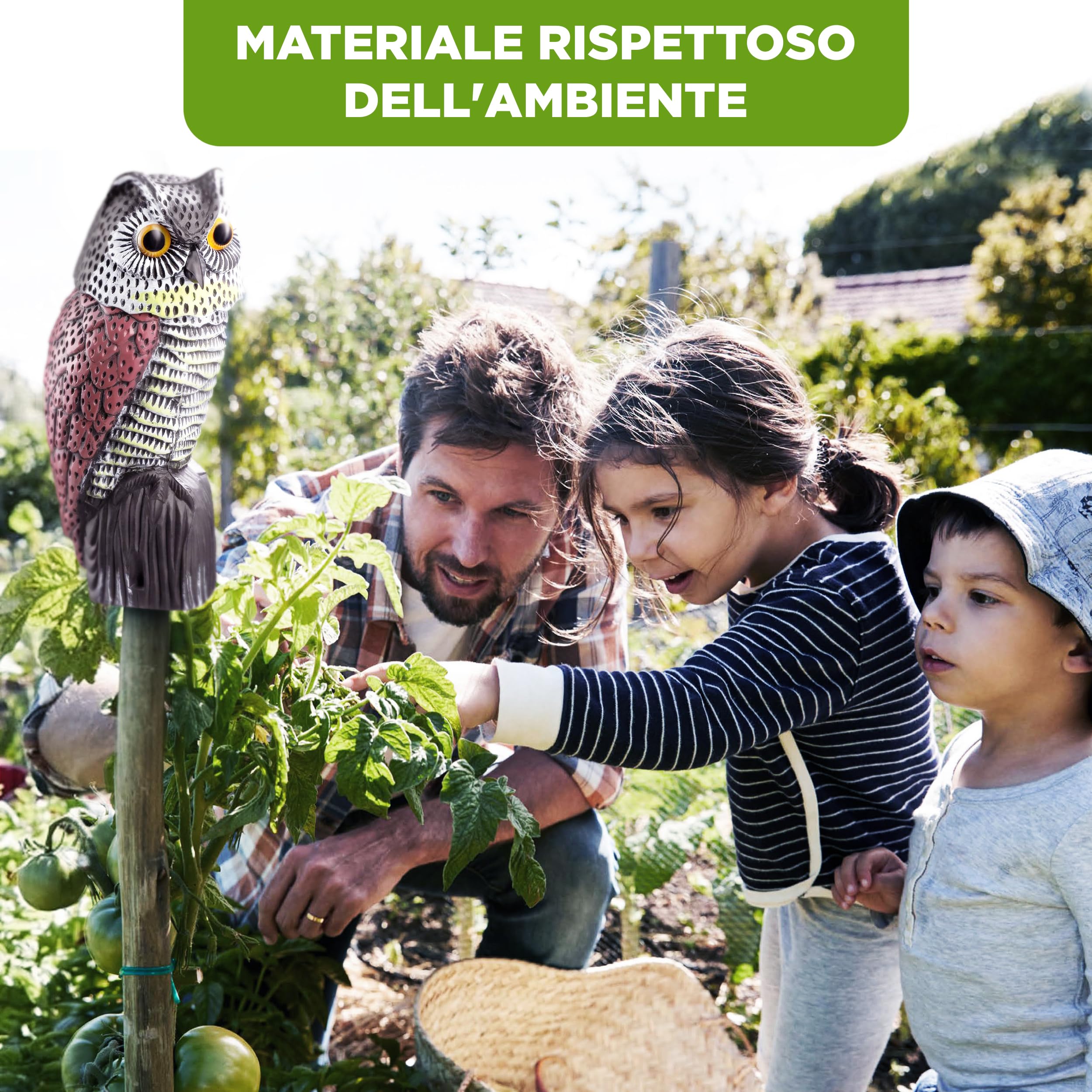 ISOTRONIC richiamo Gufo Controllo Uccelli spaventapasseri Realistico Testa oscillante Repellente piccioni Giardino Balcone frutteto 1 Pezzi Efficace Esterno Protezione Difesa Stop volatili visivo