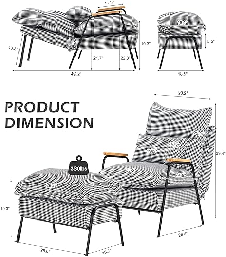 Miniatura 30 de MCombo Silla reclinable Accent con otomana, sillón moderno de tela de lino, sofá cama tapizado para sala de estar y dormitorio, espacio pequeño 4055