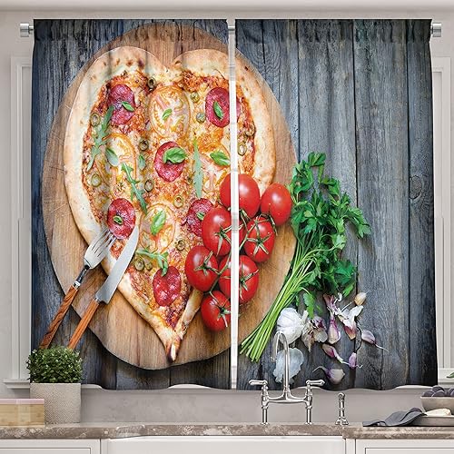 Miniatura 26 de Lunarable Cortinas de cocina mostaza, piñas tropicales sobre líneas amarillas horizontales a rayas amarillas, diseño de humor de fruta fresca, juego