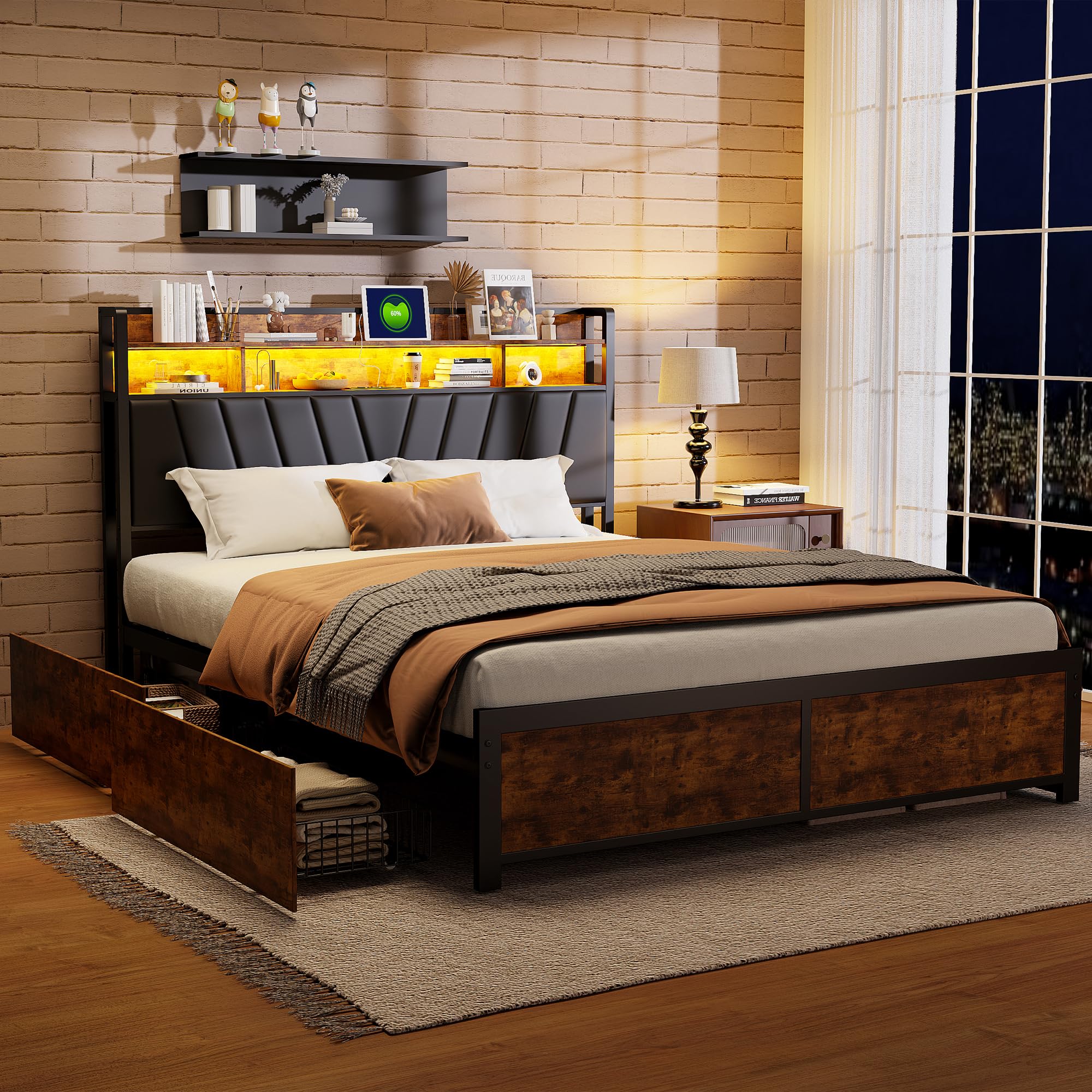 Brown - Tweepersoonsbed - Zwart/Eiken - 180x200 cm