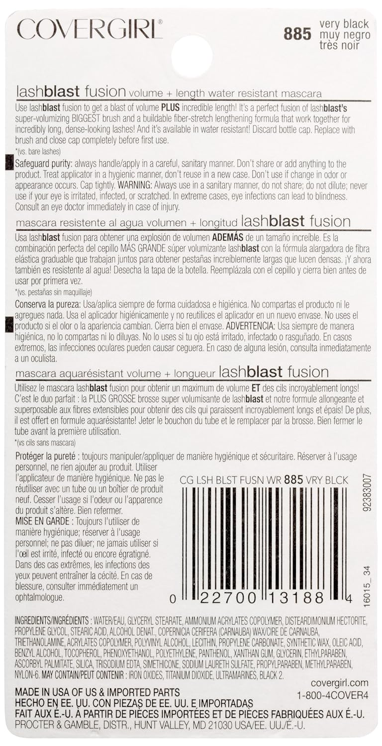 Covergirl Lash Blast Fusion Water-Resistant Mascara, Very Black (Pack of 2)