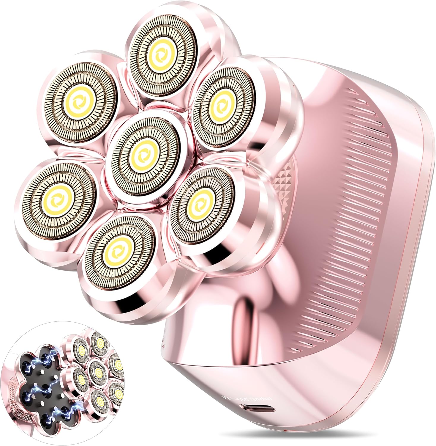 7D Electric Shaver for Women – Upgraded Electric Razor for Women with Rotary Floating Magnetic Head, Detachable and Waterproof, Painless Hair Remover for Legs, Bikini, Face, Sensitive Skin