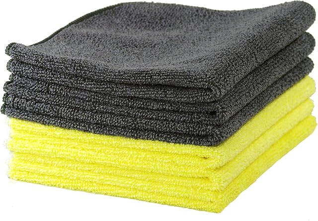 Glart 6 universal microfibre cloths 32 x 32 cm yellow and grey all-purpose cloths for the home kitchen toilet bathroom house garden office