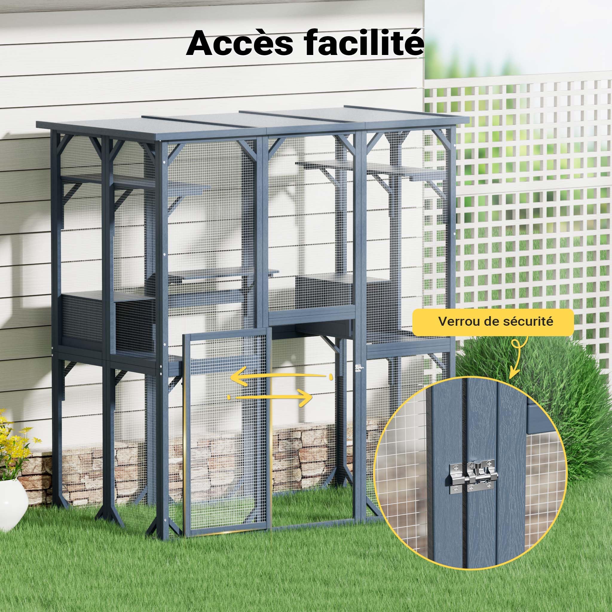Wiltec Enclos extérieur pour Chats 1705 x 925 x 1810 mm Catio Bois Toit en Asphalte