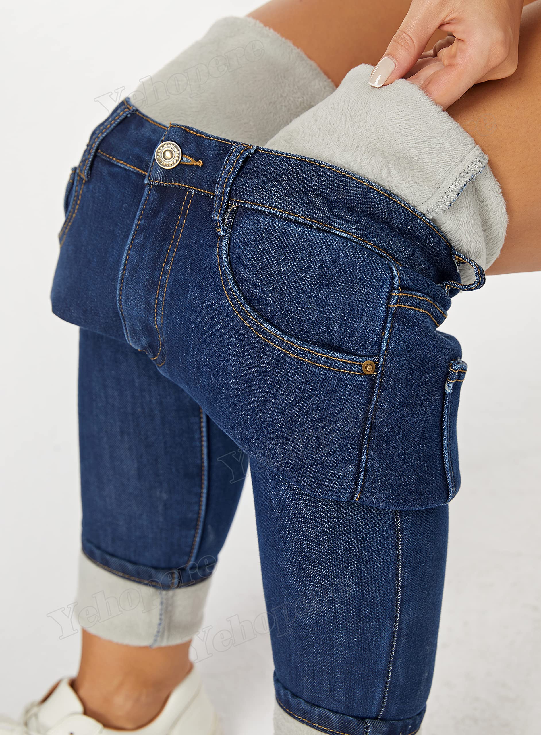 Yehopere Jeans da Donna in Pile Invernale, Imbottiti, Slim Fit, Caldi, Skinny a Vita Alta