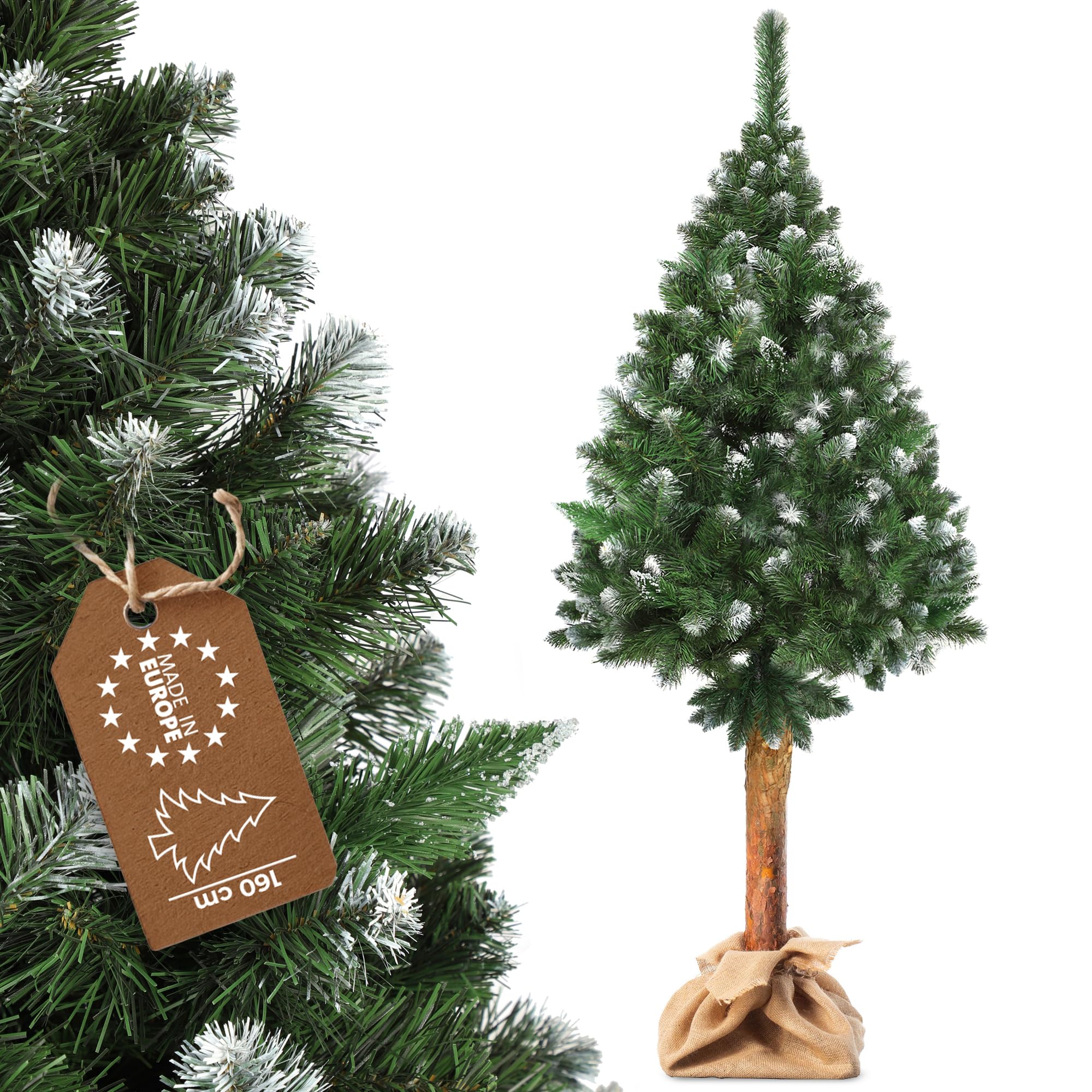 KADAX Sapin de Noël artificiel 160 cm - Pin avec tronc naturel et pointes enneigées - En PVC avec support stable - Décoration de Noël (Anni 160 cm)