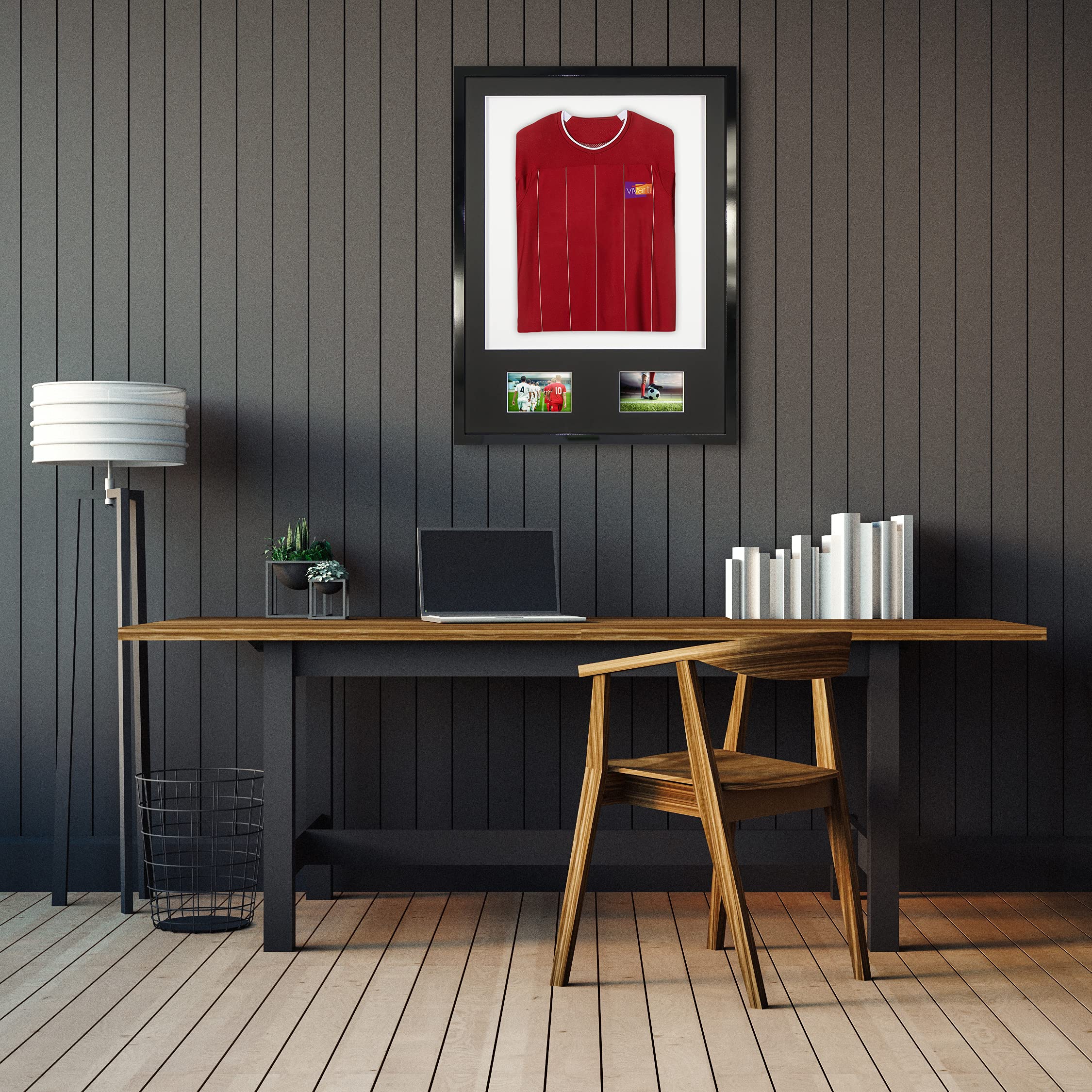 Vivarti DIY Junior 3D montado + doble apertura camisa deportiva marco A1 59,4 x 84 cm – marco negro brillante, soporte negro, tarjeta de respaldo blanca