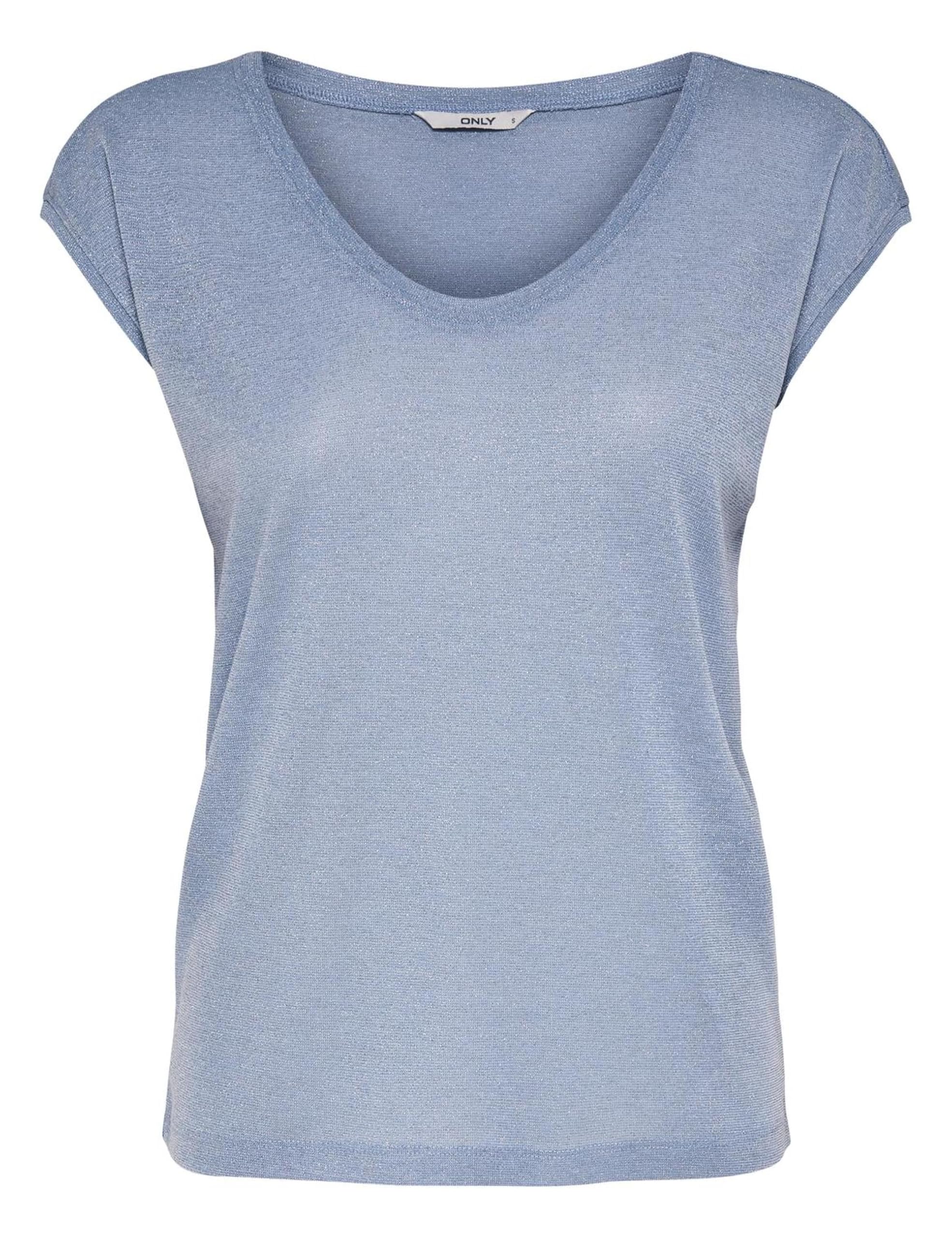 Only Women's Blue (Halogen Blue) Onlsilvery S/S V Neck Lurex Jrs Noos Top, M Uk