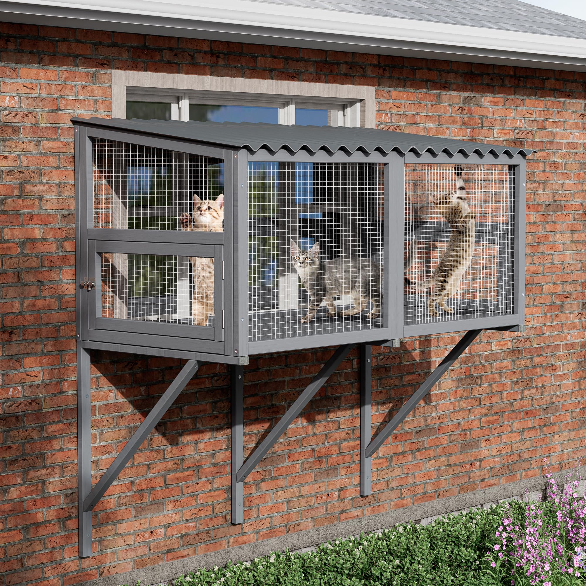 Dephet Cat Catio Window Perch for Large Cats - Outdoor Cat Enclosure Window, Catio Window Box Hommock for Inside Cats Sunbathing, Napping, Wooden