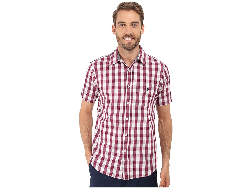 

U.S. POLO ASSN. Poplin w/ Dobby Stitch Plaid Sport Shirt (Berry Punch) Men's Long Sleeve Button Up