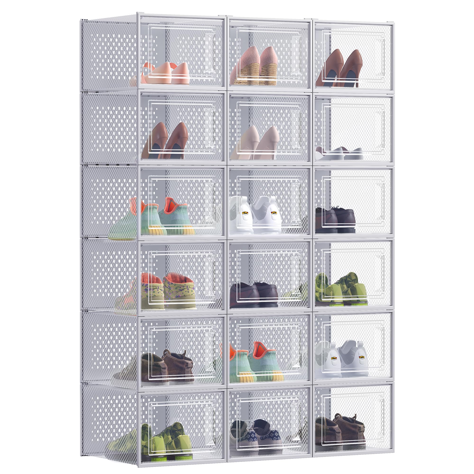 B&Q -  Versatile Shoe Organizer BundleFoldable BoxesStorage Boxes18 ContainersTransparent And Grey