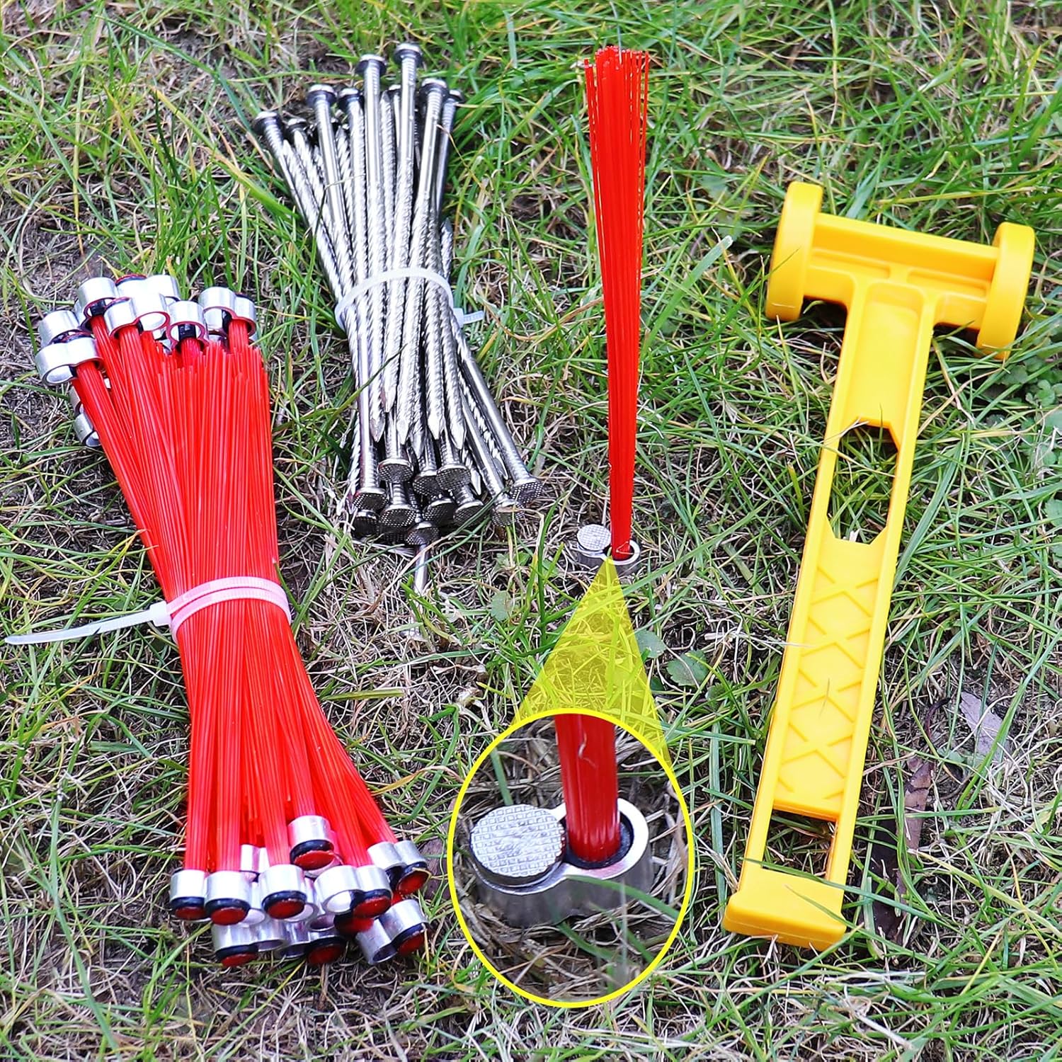30 Pcs Ground Marking Whiskers Neon Orange Marking Whiskers with Lightweight Stakes Survey Property Line Markers for House Garden Lawn Landscape Ground Hunting Markers