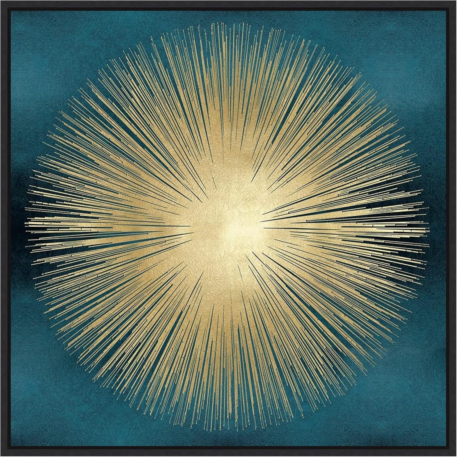 Amanti Art Framed Canvas Wall Art 30x30 Sunburst Gold on Teal I by Abby Young, Framed Wall Art Canvas, Abstract Artwork, Traditional Decor, Large Poster Painting for Living Room, Bedroom, Bathroom,