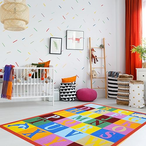Miniatura 6 de Alfombra de juego para niños, letras del alfabeto, educativa, antideslizante, parte trasera de goma, resistente a las manchas