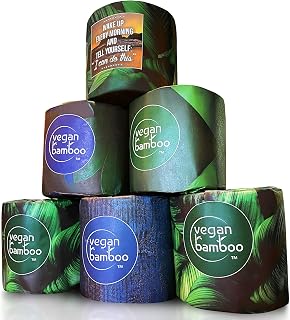 Vegan Bamboo Toilet Paper, 100% Organic Bath Tissue, Cruelty Free, 12 Family Mega Rolls, 12=45 Regular Rolls, 3 Ply Strong, Earth Friendly Plastic Free