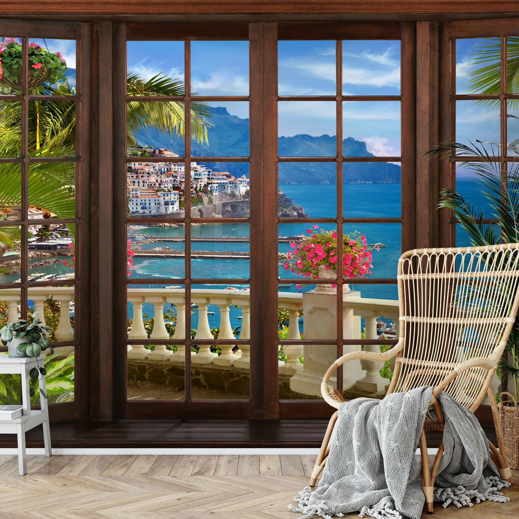 Runa Art Carta da parati fotografica Finestra sul mare Moderno Vello Soggiorno Camera Da Letto Sala - Made in Germany - colorato Brown 9363010a