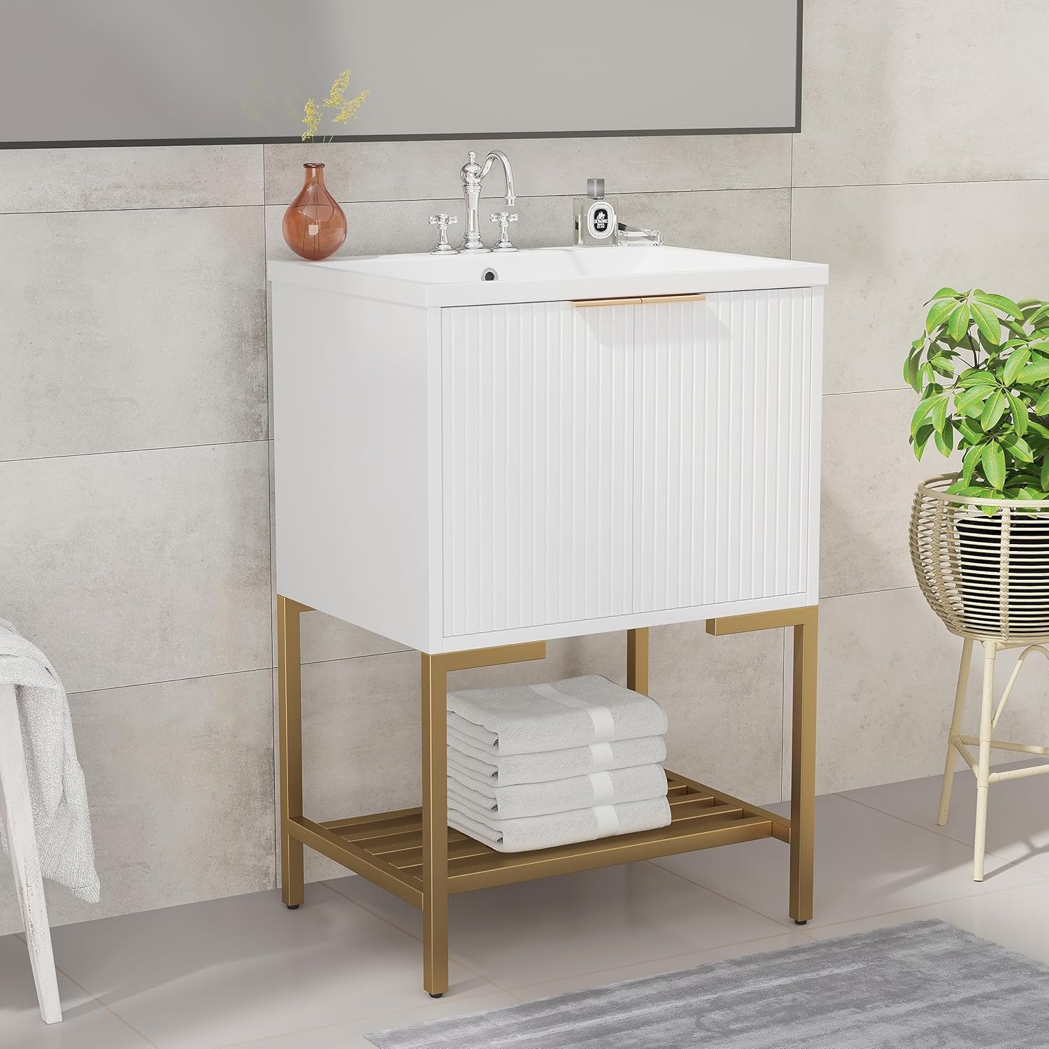 Amazon.com: Merax 24" Bathroom Vanities Sink Set, Ceramic Undermount Top, Freestanding Cabinet ...