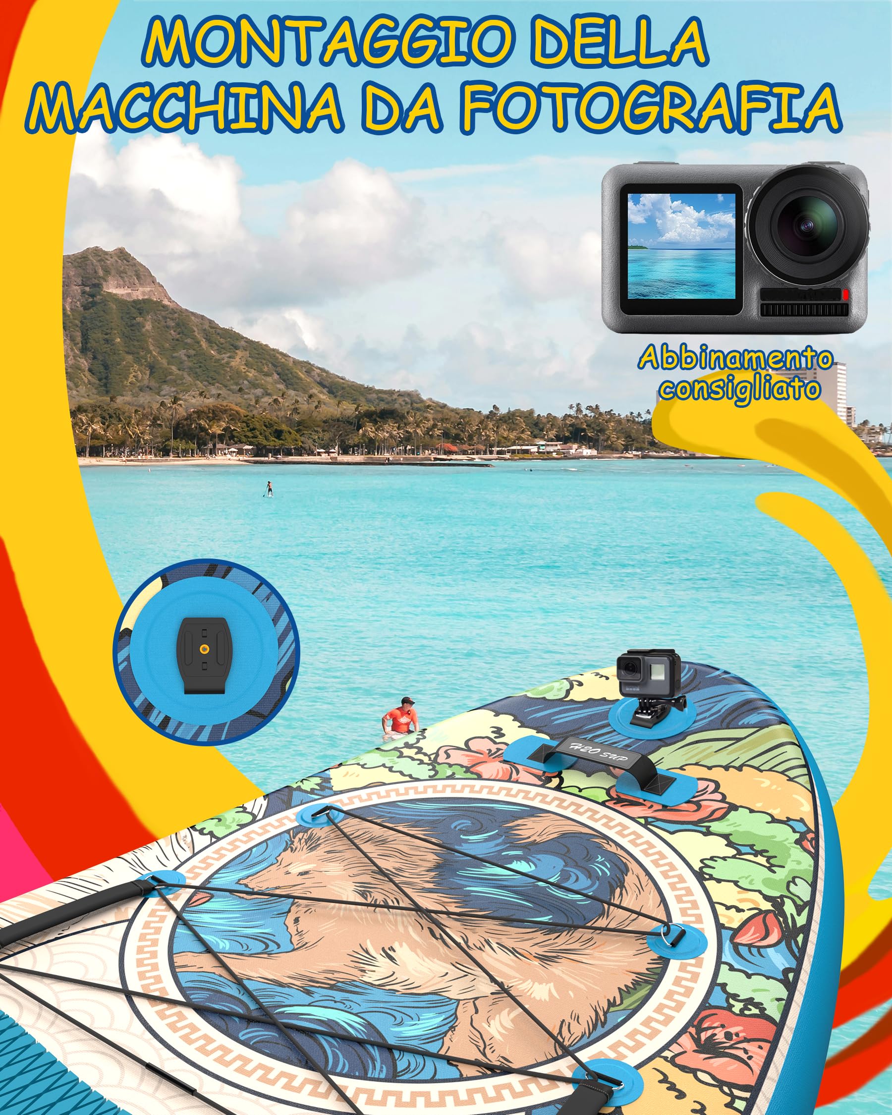 H2OSUP Tavola Sup Gonfiabile - 335 * 88cm Stand Up Paddle con Accessori Premium, Superstabilità Sup Gonfiabile, Paddle Boards Adulti con Capacità di 200KG per 3 Persone