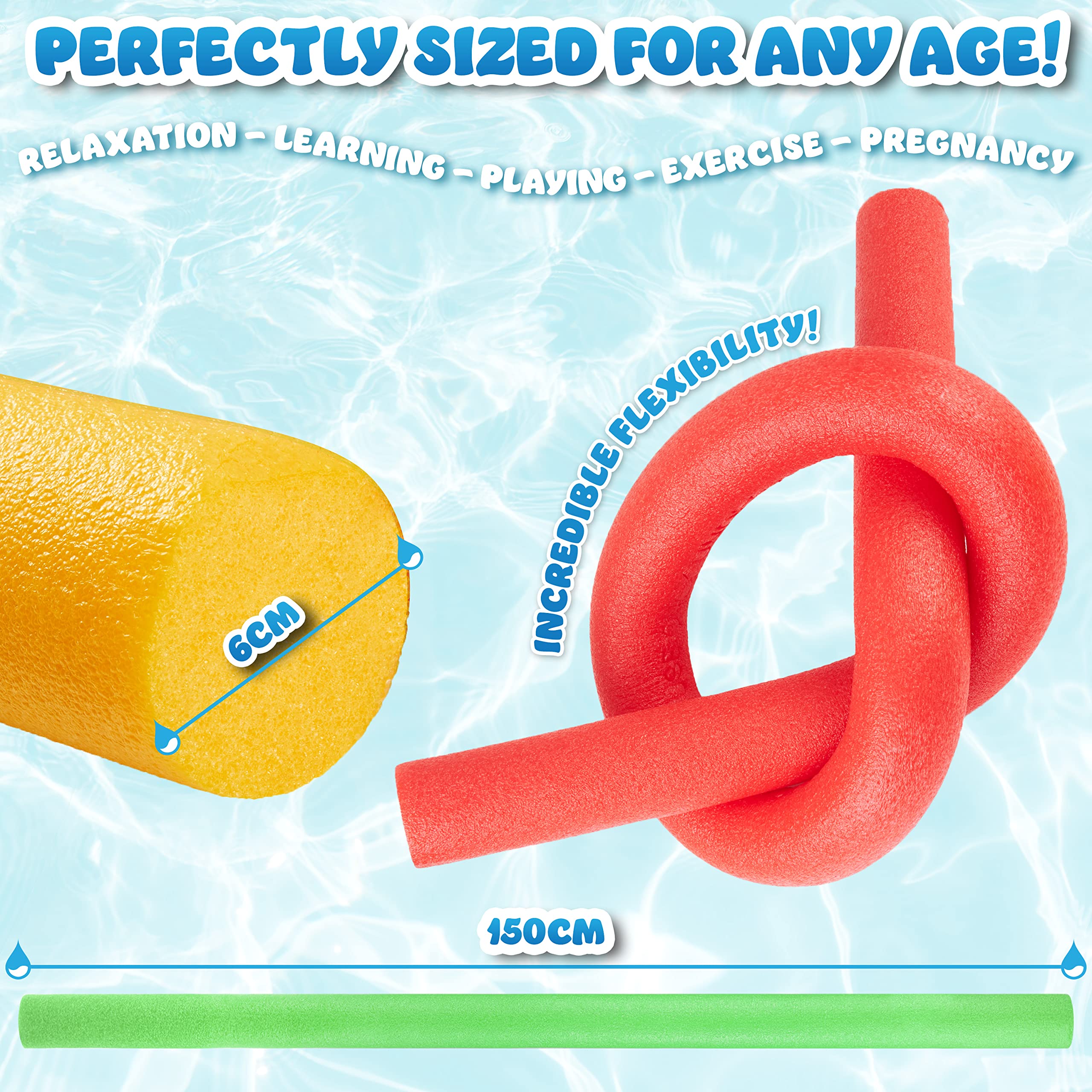 Tubo Bastone Cavo Noodle Galleggiante con Connettore 160 Cm (Vendita 1 Pz) Mare Piscina Nuoto Fitness in Schiuma Polietilene Espanso Sport Acquatici Colori Assortiti