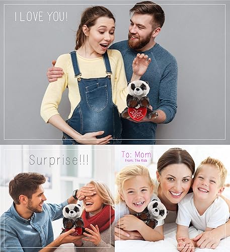 Miniatura 4 de DolliBu Panda de peluche con texto en inglés "I Love You", lindo animal de peluche con corazón rojo y nombre, regalo personalizado para el día de