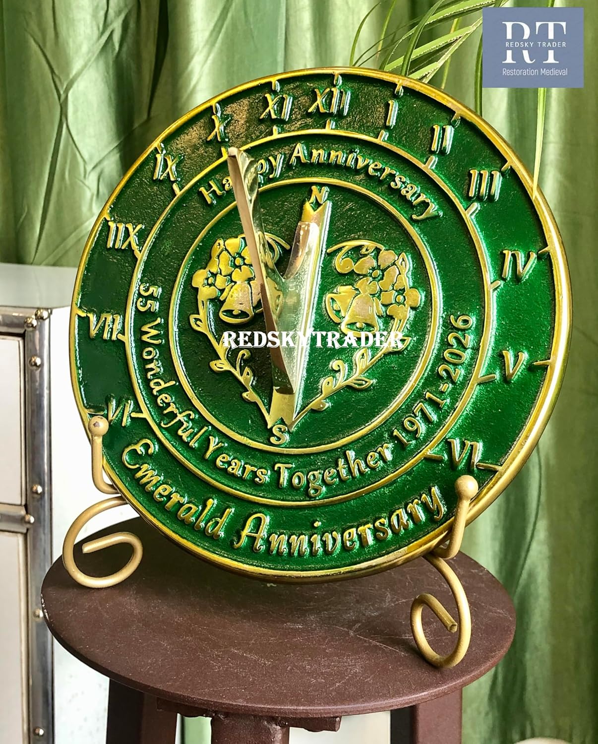 8" Anniversary Sundial Home Garden Décor Gift for Your Loves Ones (55th Anniversary Sundial)