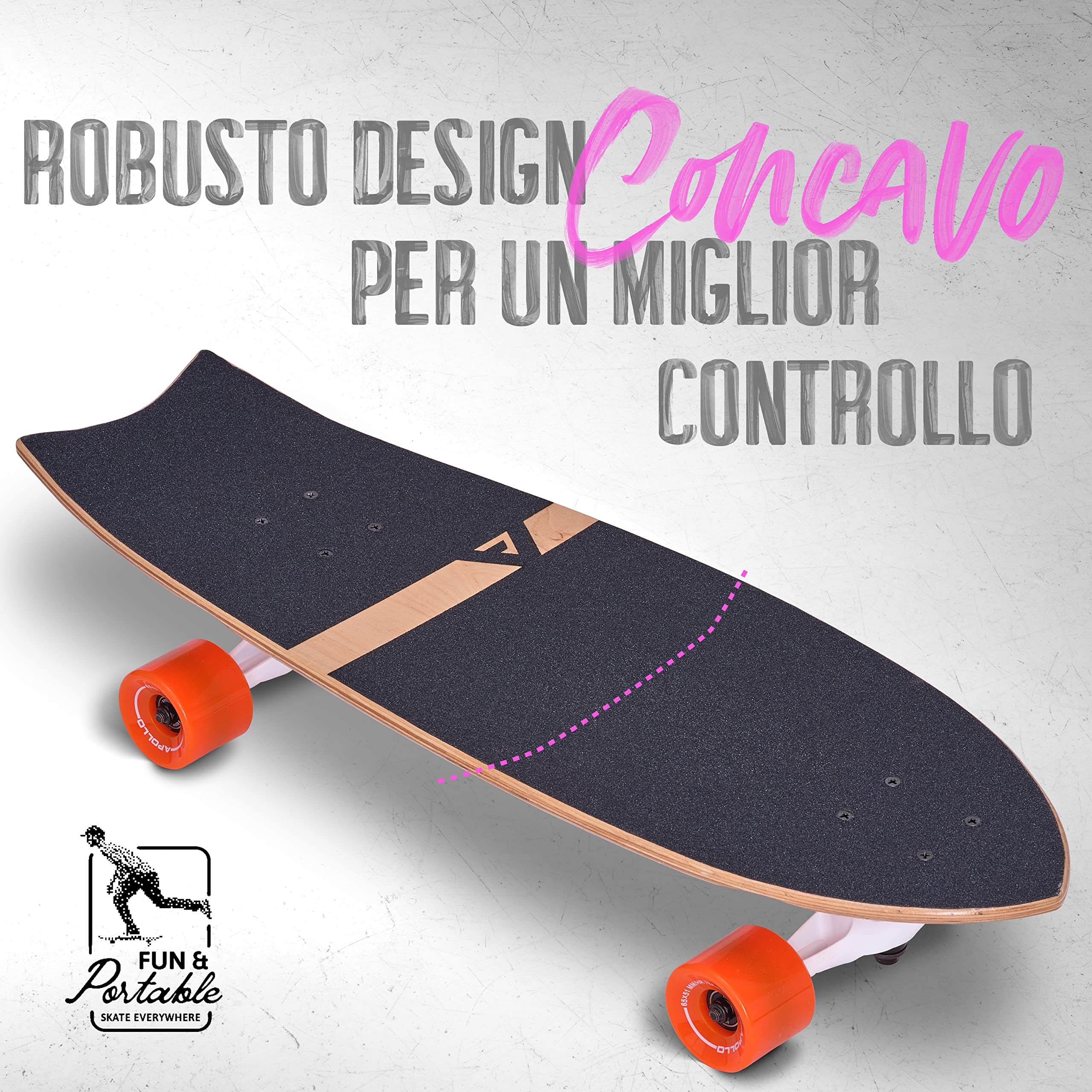 Apollo Surf Skateboard Dès 6 Ans – Mini Cruiserboard Pour Carving Et Pumping – Essieux Style Surf, Roues 65mm 78A – Enfant Et Adulte
