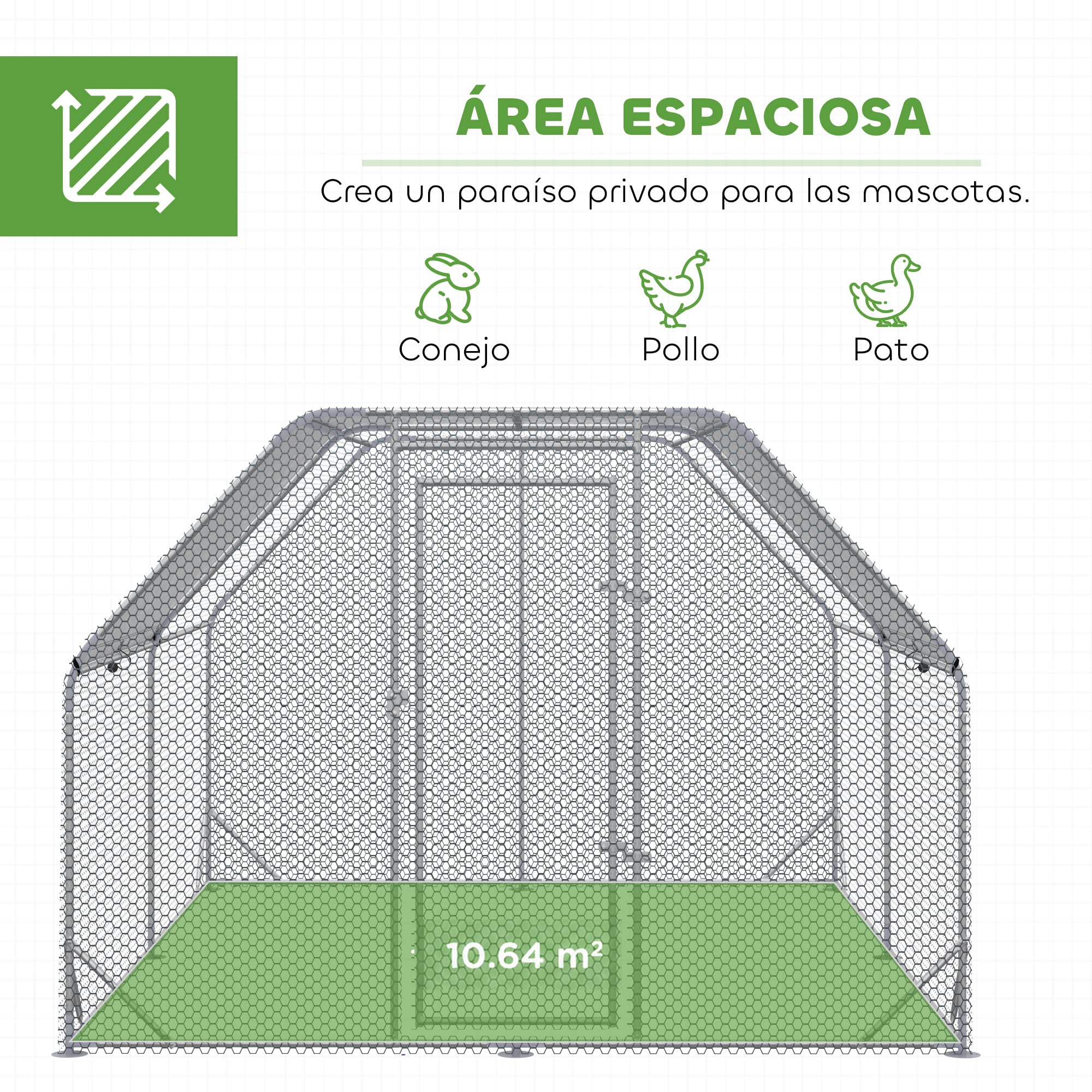 PawHut Gallinero Exterior Grande Walk-in 2,8x3,8x1,95 m Acero Galvanizado 10-12 Gallinas