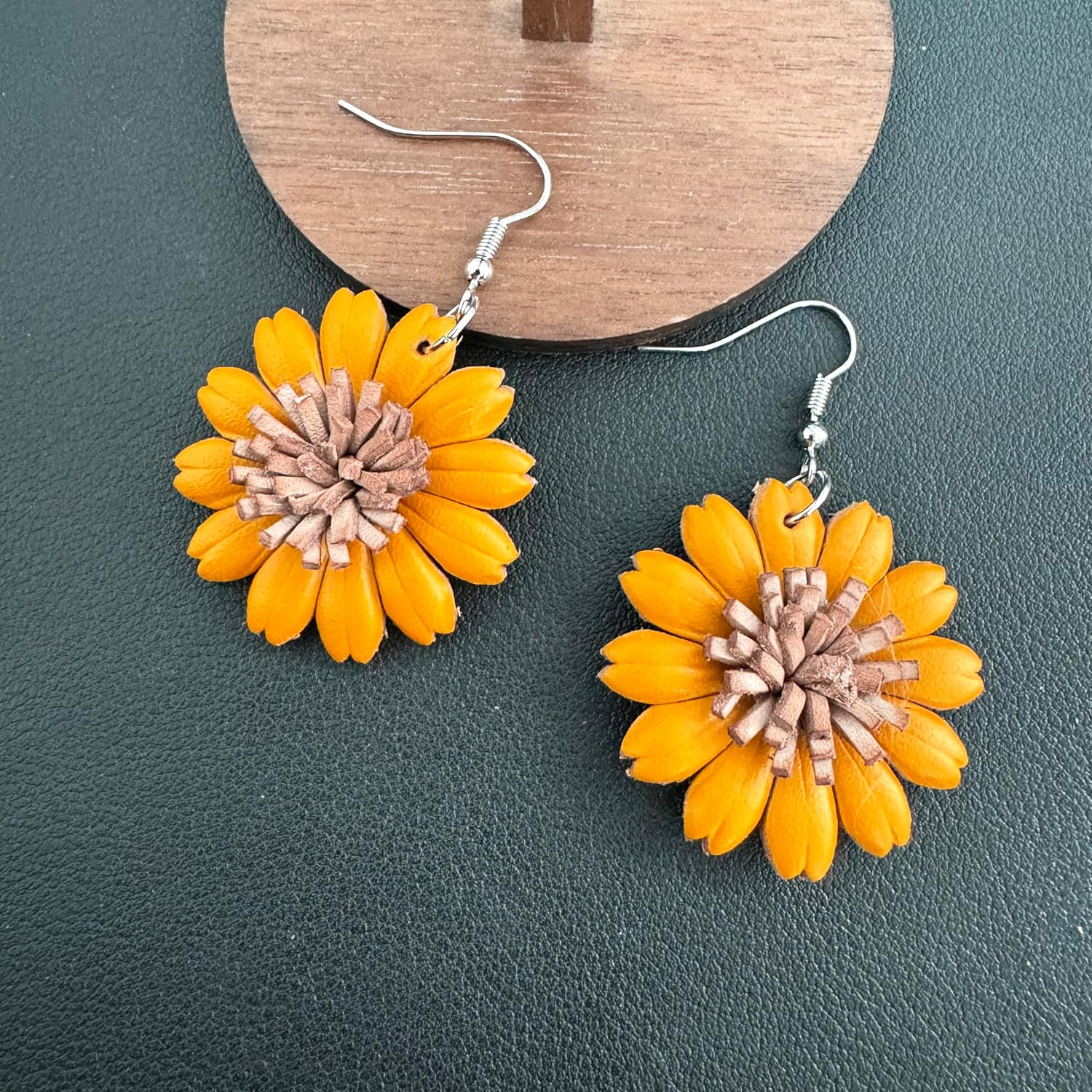 Handmade Lightweight Bohemian Sunflower Dangle drop Earrings Boho Cute Trendy Genuine Leather Flower Hook Earring for Women Statement Jewelry Gifts - Image 9