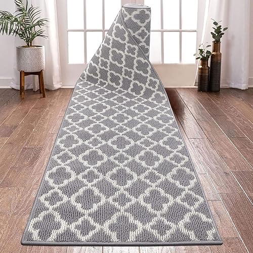 U'Artlines Alfombra larga para pasillo de 2×10 pies, antideslizante, alfombra de piso de cocina, alfombras de pasillo de diseño geométrico gris,